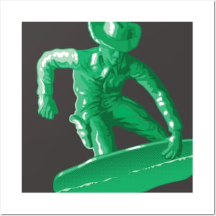 Green plastic toy snowboarding Posters and Art